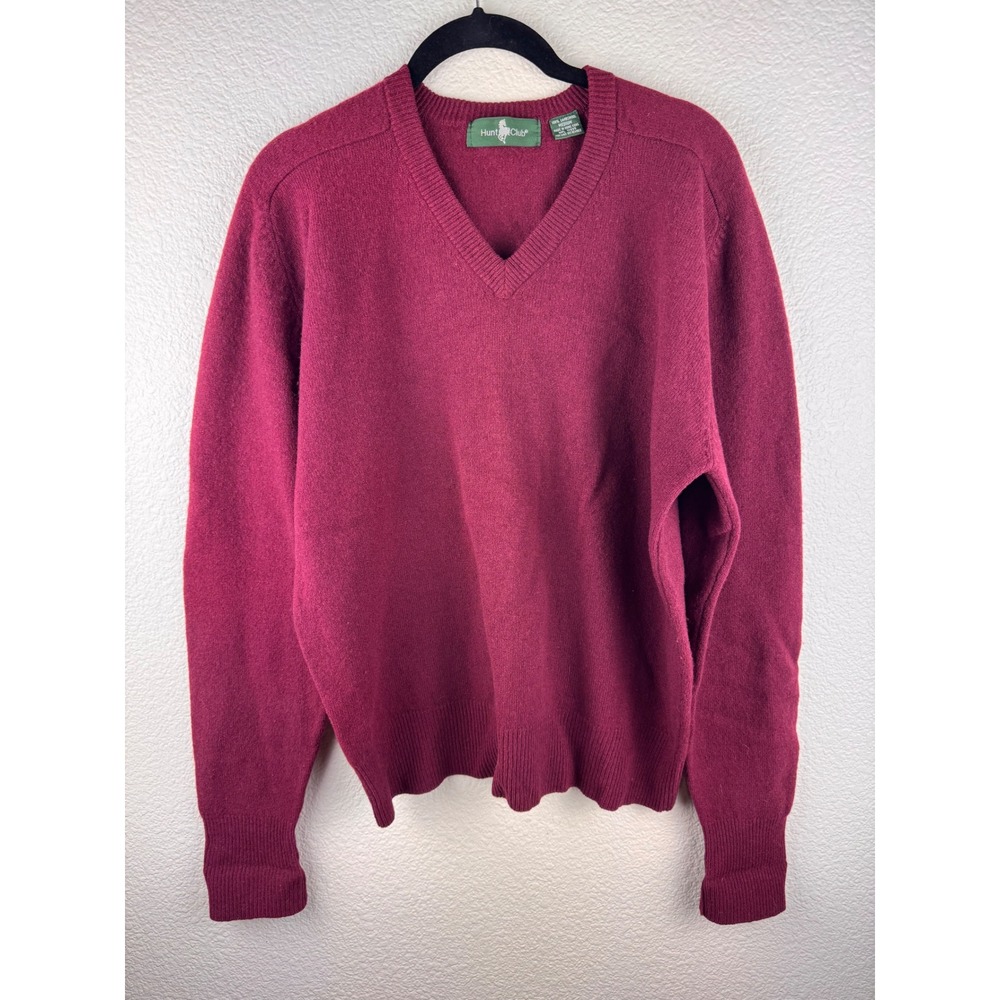 Hunt Club Mens Burgundy 100 Lambswool V Neck‎ Sweater Size Medium